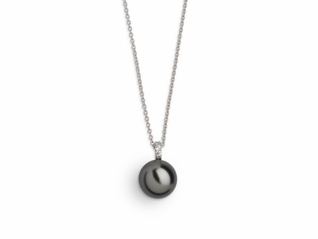 27001065-0 Xenox Sterling Silber Kette XS5199 in der Länge 40-45 cm mit einem eleganten Anhänger in Form einer dunklen Perle aus der Kollektion PEARL DREAMS.