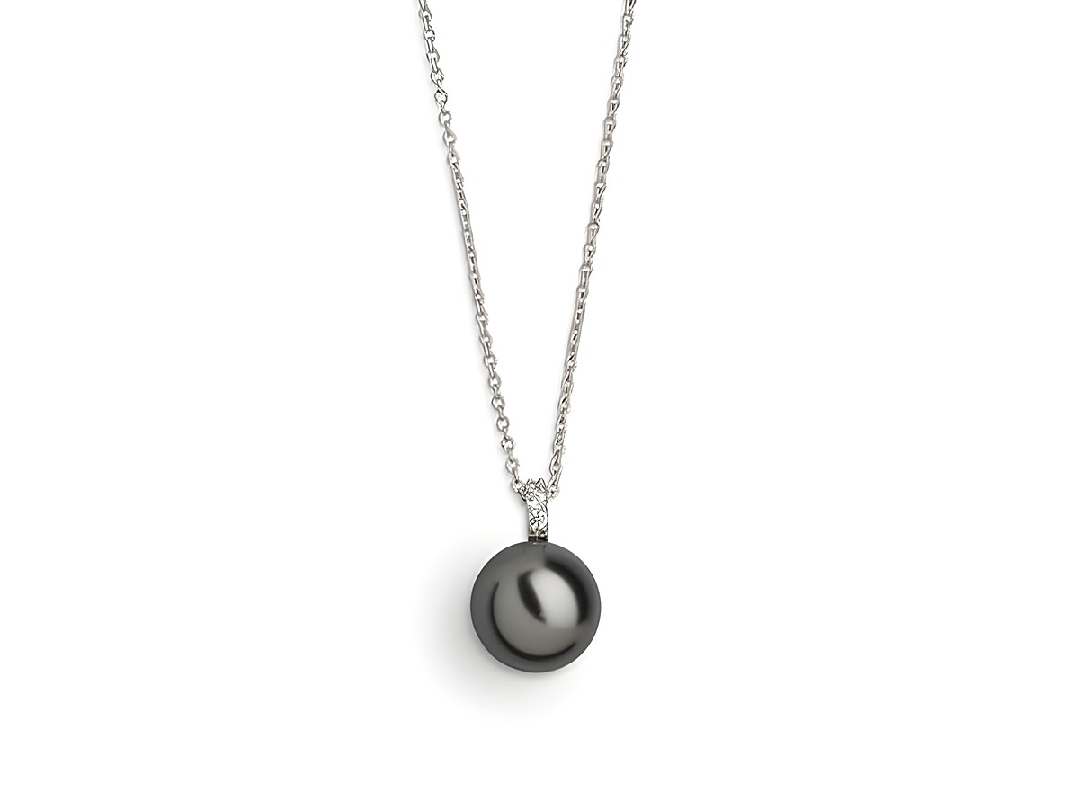 Xenox Sterling Silber Kette XS5199 in der Länge 40-45 cm mit einem eleganten Anhänger in Form einer dunklen Perle aus der Kollektion PEARL DREAMS.