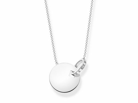 Silberne Kette von Thomas Sabo mit einem runden Anhänger und einer schlanken, feinen Gliederkette, Länge 55 bis 60 cm, geeignet für Damen.