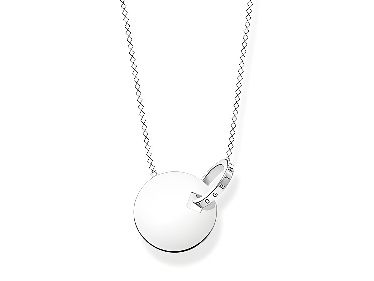 Silberne Kette von Thomas Sabo mit einem runden Anhänger und einer schlanken, feinen Gliederkette, Länge 55 bis 60 cm, geeignet für Damen.