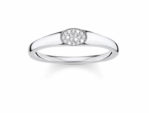 Silberner Ring von Thomas Sabo in Größe 56 mit einem klaren Zirkonia-Besatz, der eine elegante und zeitlose Optik bietet. Ideal für jeden Anlass.