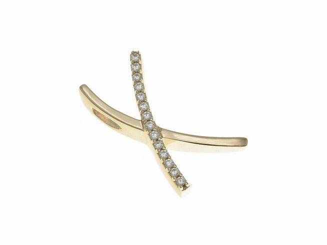 Anhänger aus poliertem Sterling Silber in Gold und Roségold mit dem Buchstaben X, verziert mit Zirkonia, Hersteller Juwelier Harnisch.