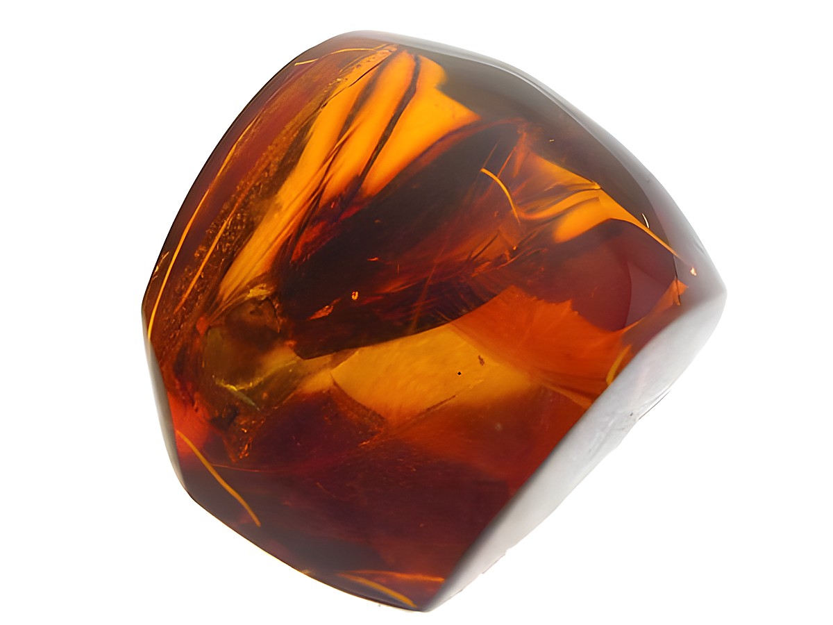 Bernstein Käfer in facettierter Form, glänzendes, transparentes Orange mit harmonischen Farbverläufen, einzigartiges AMBER Sammlerstück von Juwelier Harnisch, eignet sich ideal für Sammler.