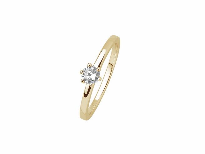 Der Ring aus Krappegold hat eine filigrane Form und ist mit einem strahlenden Stein besetzt, ideal für jeden Anlass, Größe 54, Modell XS7383G von Xenox.