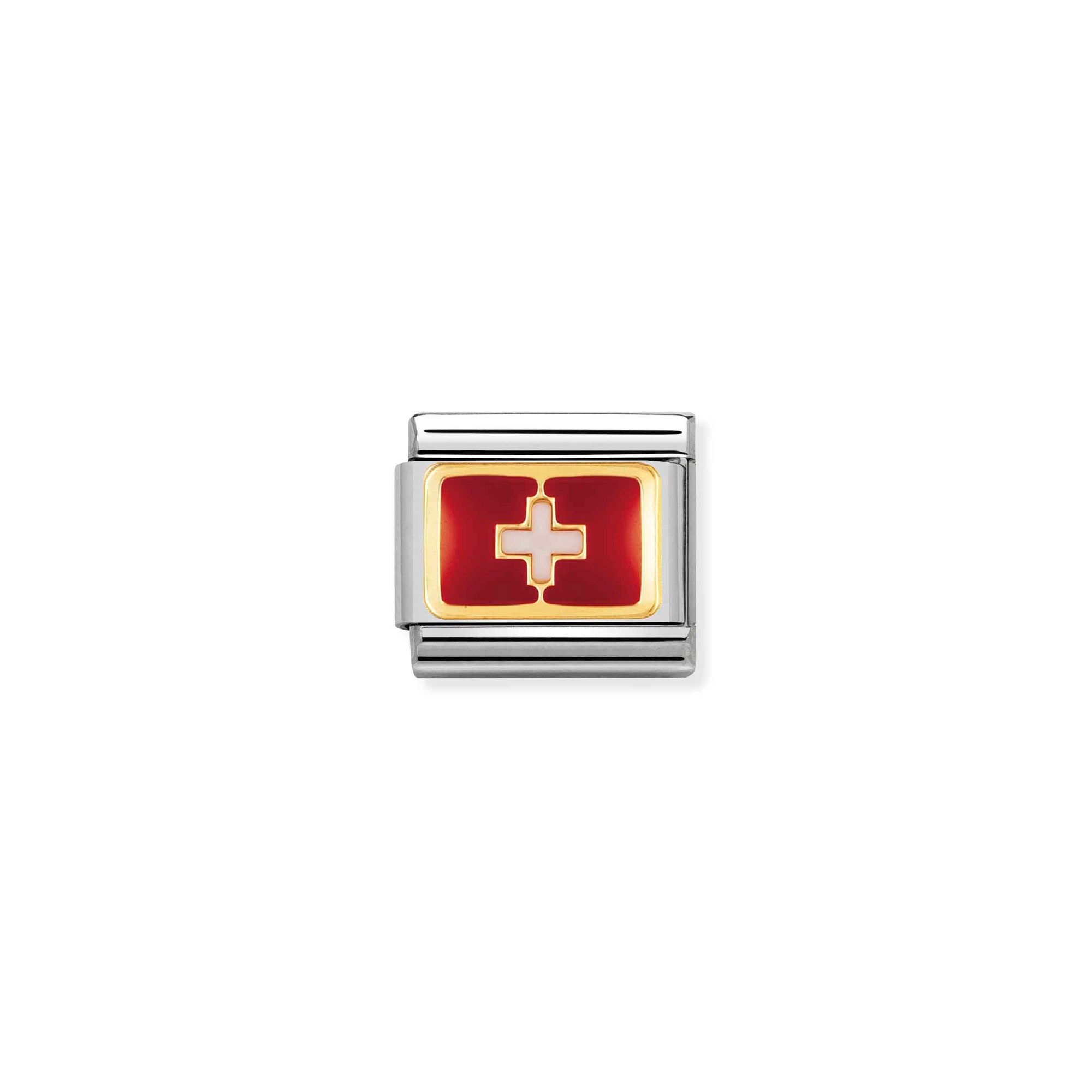 Nomination Composable Classic Charm Flagge Schweiz - Edelstahl, Gold 750 Gelbgold, Emaille