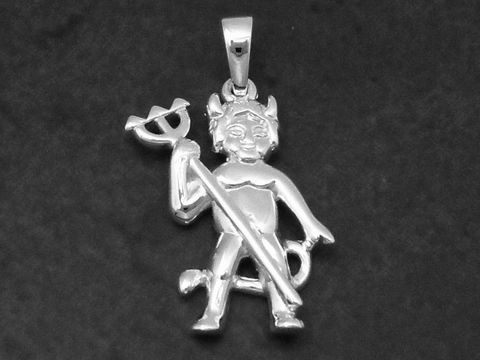 Teufel Silber Anhänger frech poliert, aus dem Sortiment von Juwelier Harnisch, mit charakteristischem Teufelsmotiv und geschwungenem Schwanz, ideal für besondere Anlässe.