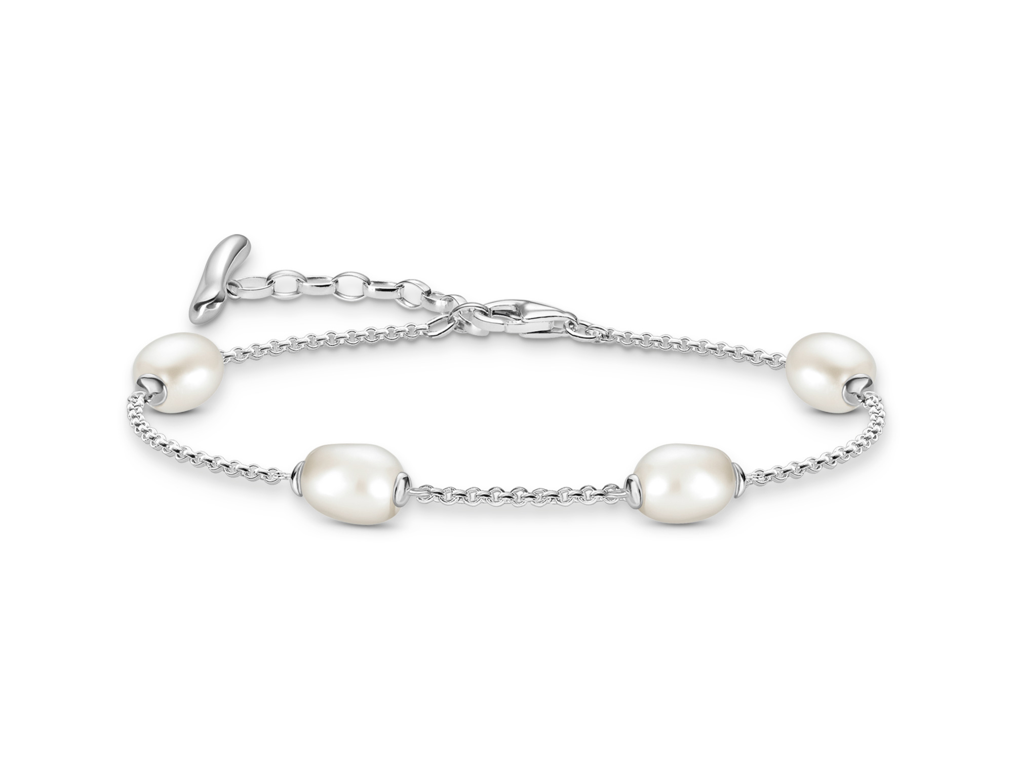 Armband aus Sterling-Silber mit Zuchtperlen im Bold Elegance Design von Thomas Sabo, 16 bis 19 cm lang, elegant verziert und schick für verschiedene Anlässe.