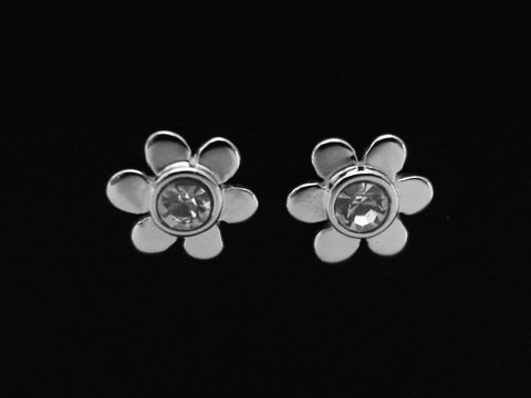 Blume Ohrstecker smart aus Sterling Silber mit klarem Kristallglas, Hersteller Juwelier Harnisch, für Kinder. Schmuck in Blumenform für einen verspielten Look.