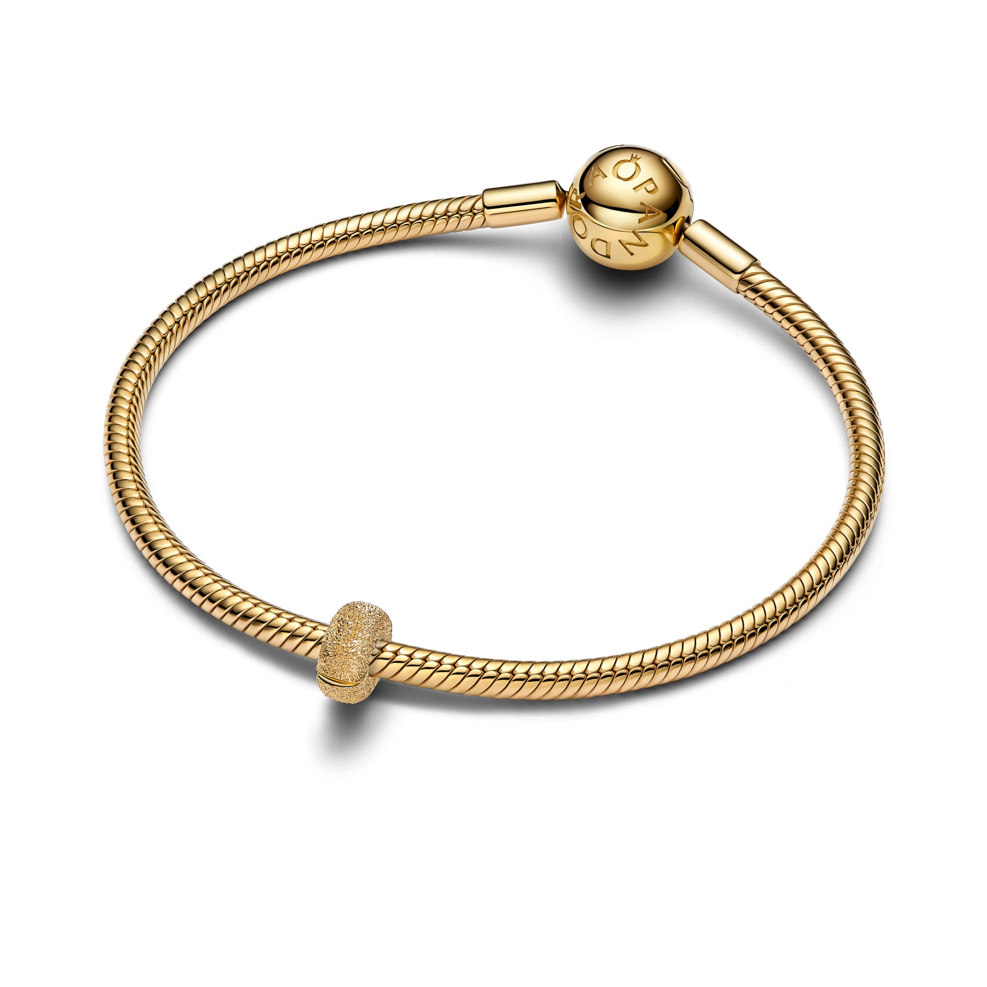 Pandora Strukturierter Mini Clip-Charm - Gelbgold Vergoldung - Silikon – Ansicht 3