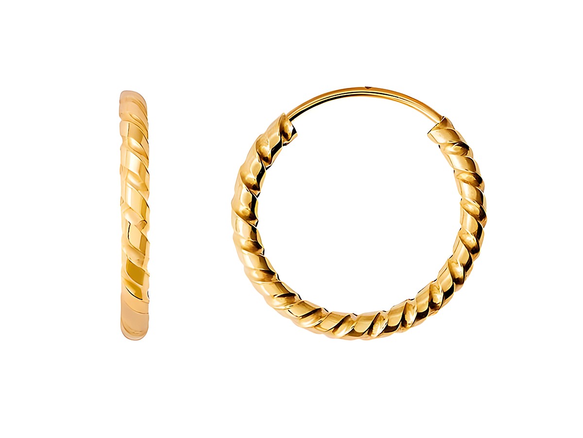 Gelbgoldene Creolen aus 585 Echt Gold von Xenox, polierte Oberfläche, schönes gedrehtes Design, eleganter Ohrschmuck für jeden Anlass.