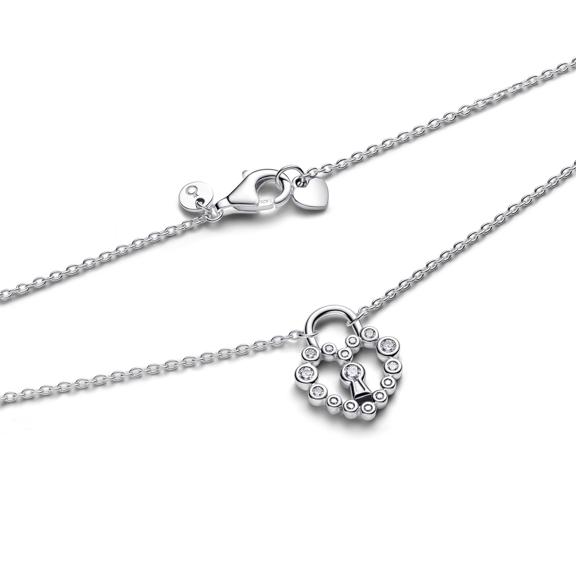Pandora Funkelnde Herz Vorhängeschloss Anhänger Halskette - Silber - Zirkonia - 50 cm – Ansicht 4