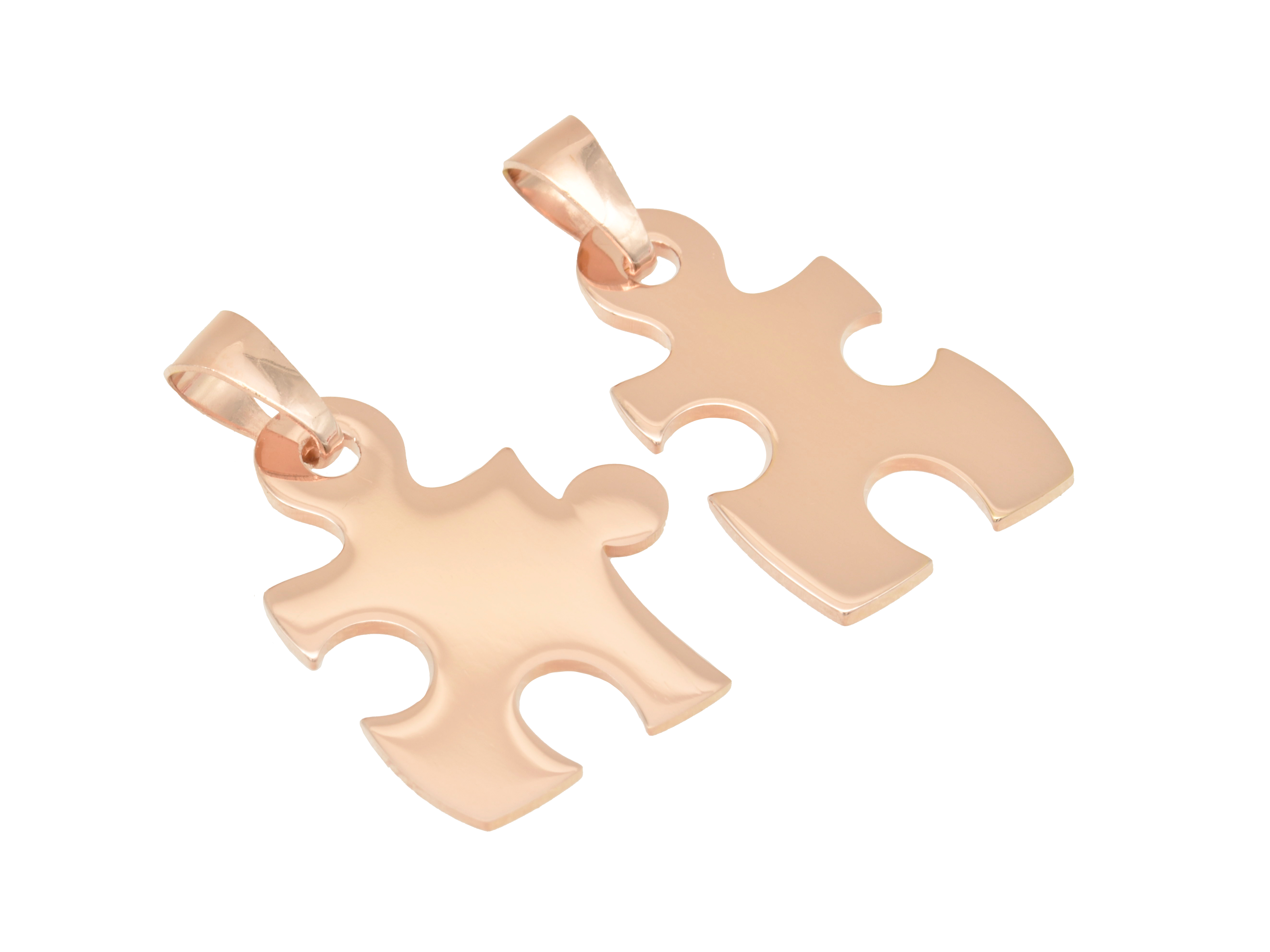 Silber Anhänger Puzzleteile in Roségold vergoldet poliert, perfekt für Partneranhänger, symbolisieren Zusammengehörigkeit und Liebe, hergestellt vom Juwelier Harnisch.