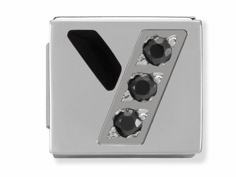 Y 230301 25 Emaille mit Zirkonia von Nomination Steel IKONS zeigt ein elegantes Design mit drei schwarzen Zirkonia in silberner Fassung und einer modernen Formgestaltung.