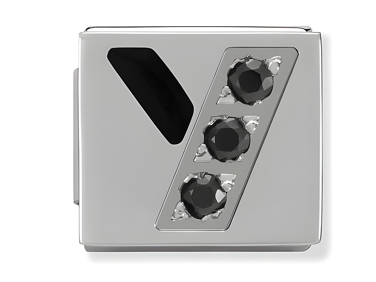 Y 230301 25 Emaille mit Zirkonia von Nomination Steel IKONS zeigt ein elegantes Design mit drei schwarzen Zirkonia in silberner Fassung und einer modernen Formgestaltung.