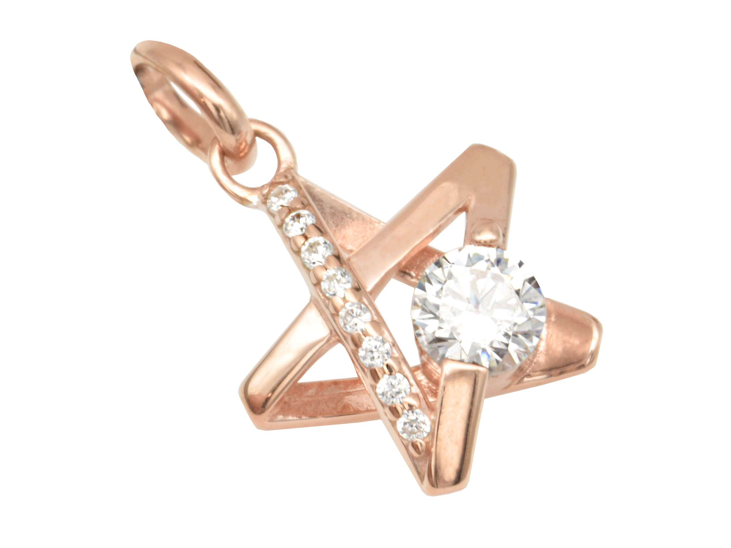 Silber Anhänger Stern in roségold vergoldet und poliert, verziert mit Zirkonia, hergestellt vom Juwelier Harnisch, inspiriert von Sonne, Mond und Sterne.