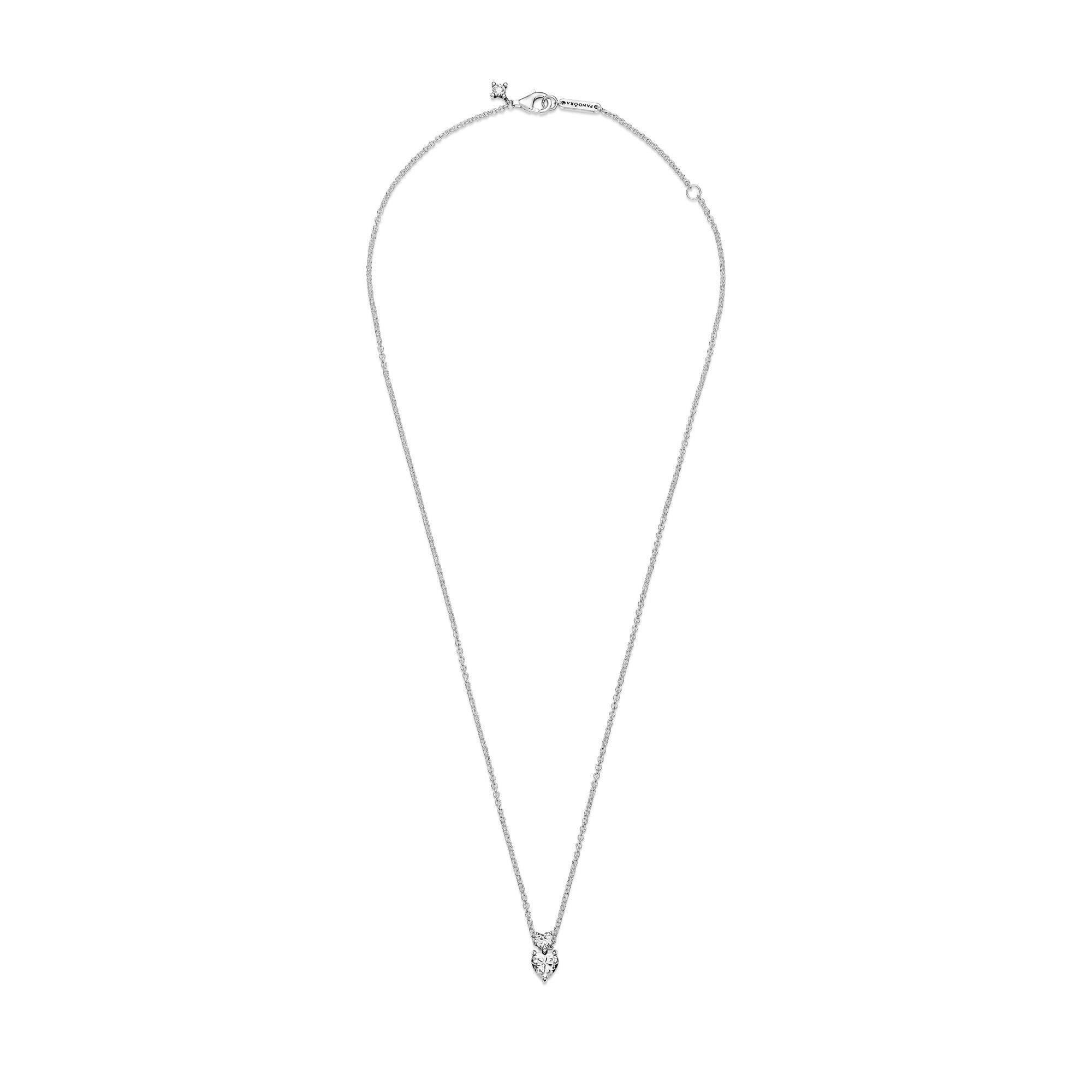 Pandora Doppelherz-Anhänger Funkelnde Collier-Halskette - Sterling Silber Zirkonia 45 cm Ansicht 3 – Ansicht 3