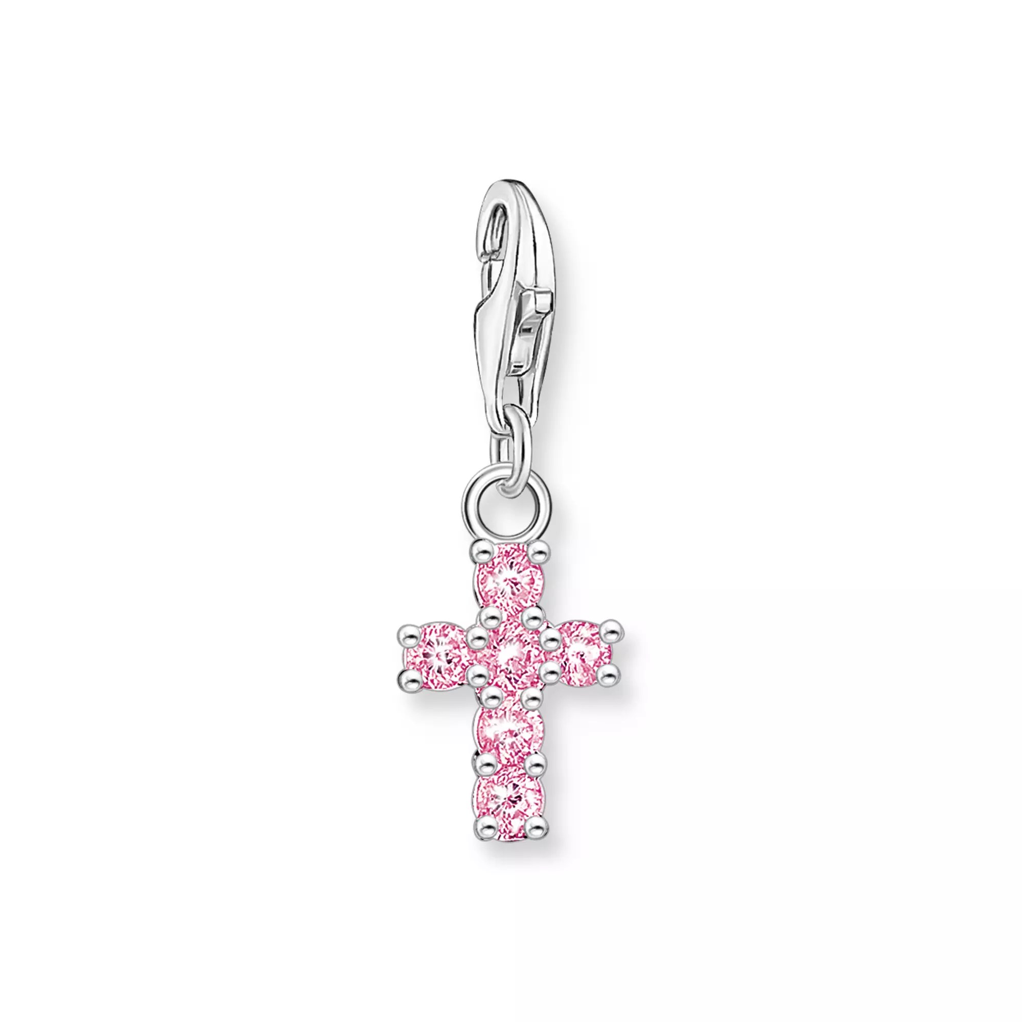 Thomas Sabo Charm-Anhänger - Kreuz - Silber & Zirkonia - Rosa-Pink
