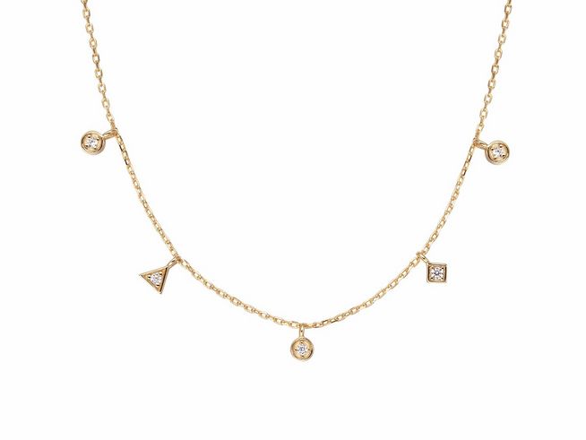Xenox Sterling Silber Kette XS2220G in Gelbgold Vergoldung mit unterschiedlichen Anhängern und funkelnden Steinen, Länge von 40 bis 45 cm, filigranes Design für eleganten Look.