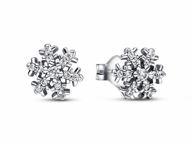 Ohrringe von Pandora in Schneeflocken-Design aus Sterling Silber mit klaren Zirkonia-Steinen, modellnummer 292370C01, elegant und funkelnd, ideal für festliche Anlässe.
