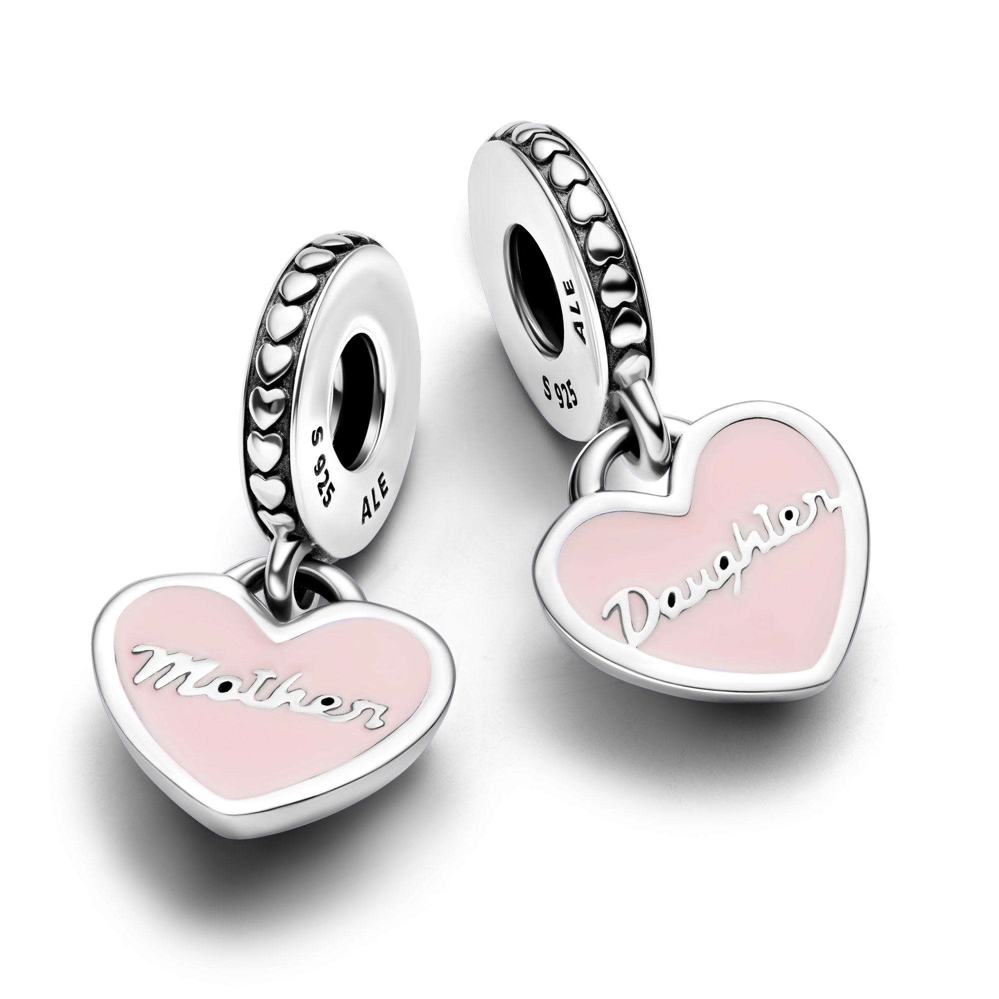 Pandora Mother & Daughter Hearts Charm-Anhänger - Sterling Silber - Zirkonia + Emaille Pink – Ansicht 5