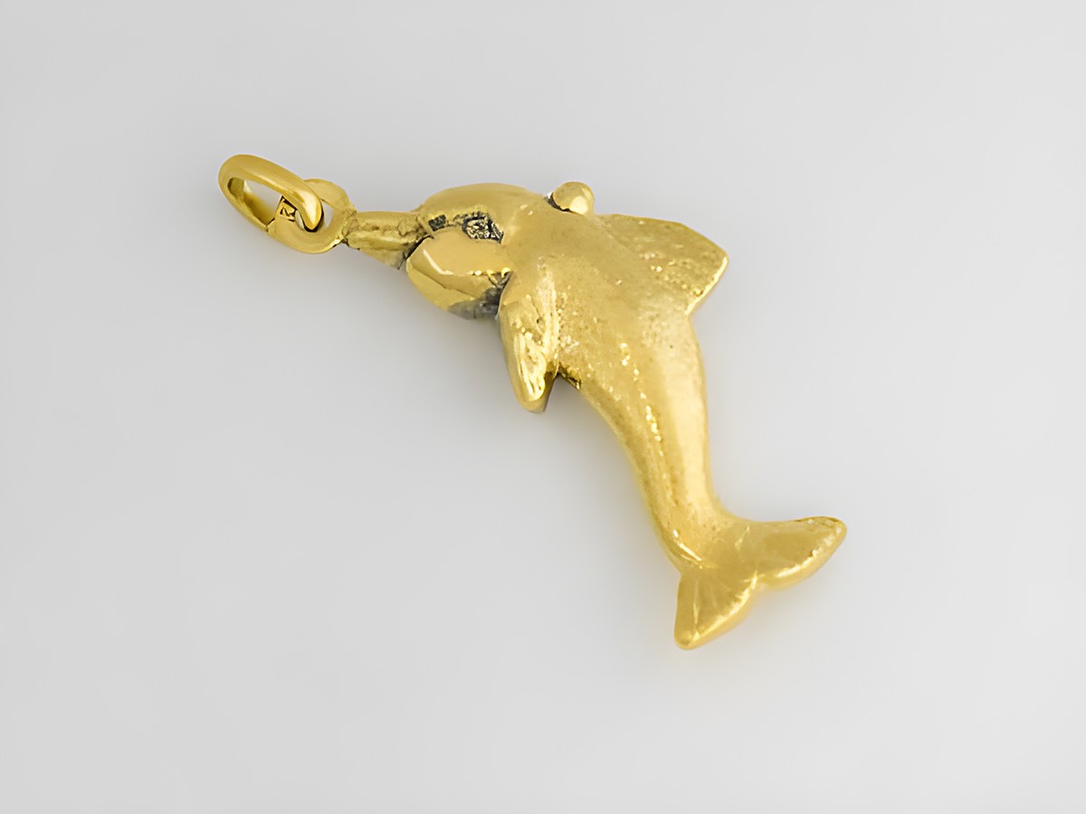 Verspielter Gold Anhänger in Form eines Delfins aus Gold 333, Hersteller Juwelier Harnisch, ideal als Schmuckstück für Tierliebhaber.