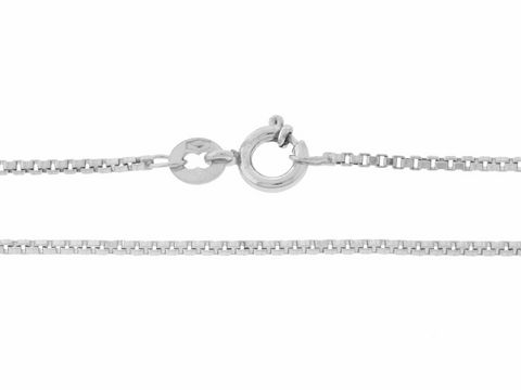 Veneziakette 585 Weißgold mit einer Länge von 36 cm und einer Stärke von 1,2 x 1,2 mm, ausgestattet mit einem Federringverschluss, Hersteller Juwelier Harnisch.