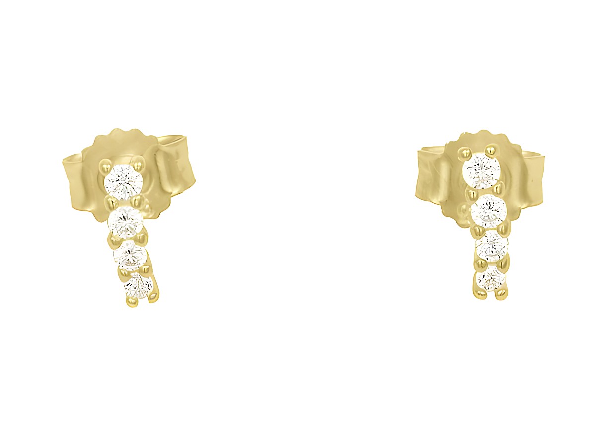 Ohrstecker aus 750 Gelbgold poliert mit vier weißen Zirkonias, hergestellt von Juwelier Harnisch, elegantes Design für besondere Anlässe.