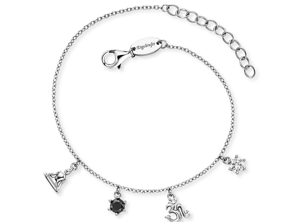 Engelsrufer Armband in Silber mit Yin Yang Symbol und Zirkonia, 17 plus 3 cm, feine Gliederkette, Anhänger in verschiedenen Designs, elegant und modern, ideal als Schmuckstück oder Geschenk.