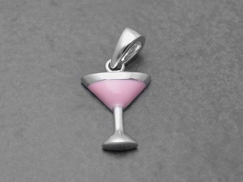 Sektglas lackiert in Rosa aus Sterling Silber als Anhänger, geeignet für Kinder, hergestellt von Juwelier Harnisch.