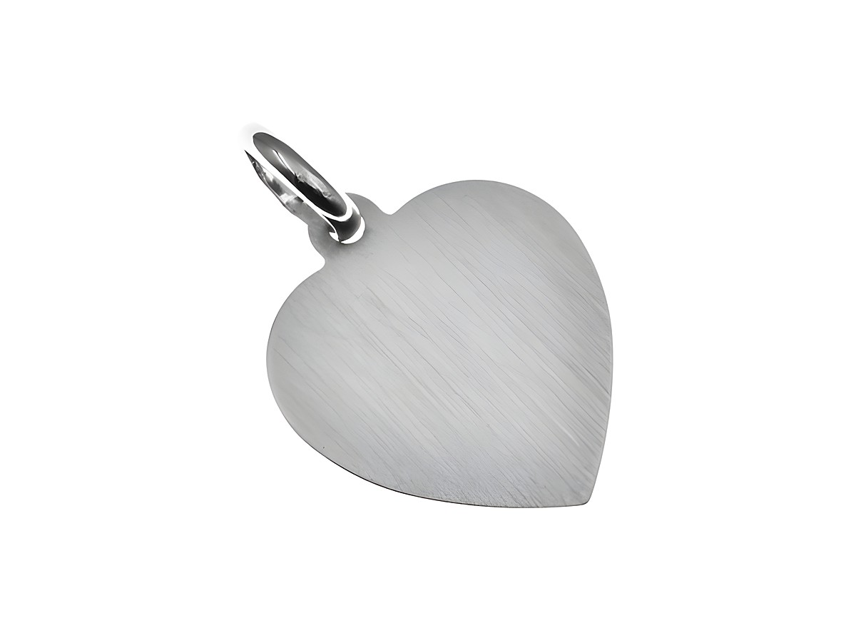 Gravurplatte Herz Anhänger aus rhodiniertem, mattiertem Sterling Silber mit einem Durchmesser von 1,7 cm, schlichtes Design, ideal zum Gravieren, Hersteller Juwelier Harnisch.