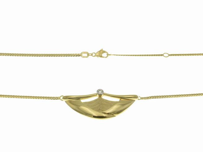 48035-0 Collierkette mit Mittelteil aus 585 Gelbgold und Weißgold, verziert mit einem Zirkonia, in den Längen 40 cm und 43 cm, gefertigt vom Juwelier Harnisch, elegantes Design.