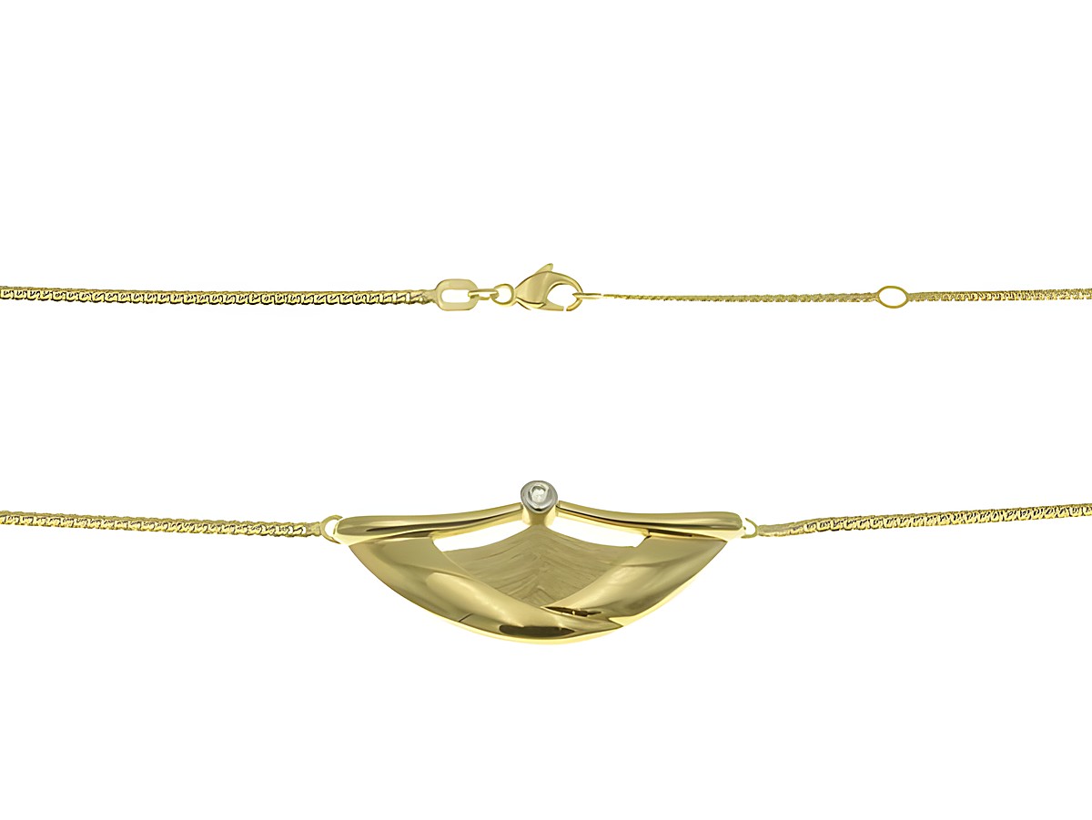 Collierkette mit Mittelteil aus 585 Gelbgold und Weißgold, verziert mit einem Zirkonia, in den Längen 40 cm und 43 cm, gefertigt vom Juwelier Harnisch, elegantes Design.