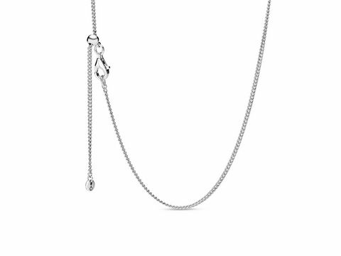 398283000-0 Sterling Silber Halskette von Pandora mit Schiebeverschluss, 60 cm lang, filigranes Design und hoher Tragekomfort, ideal für jeden Anlass.