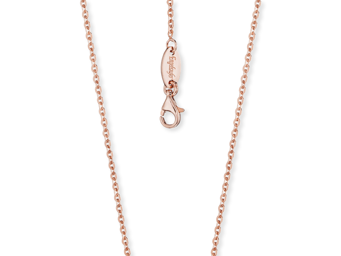 Roségoldene Kette von Engelsrufer mit zarten Gliedern und einem praktischen Karabinerverschluss, gefertigt aus vergoldetem Silber, Länge 45 cm. Ideal für jeden Anlass.
