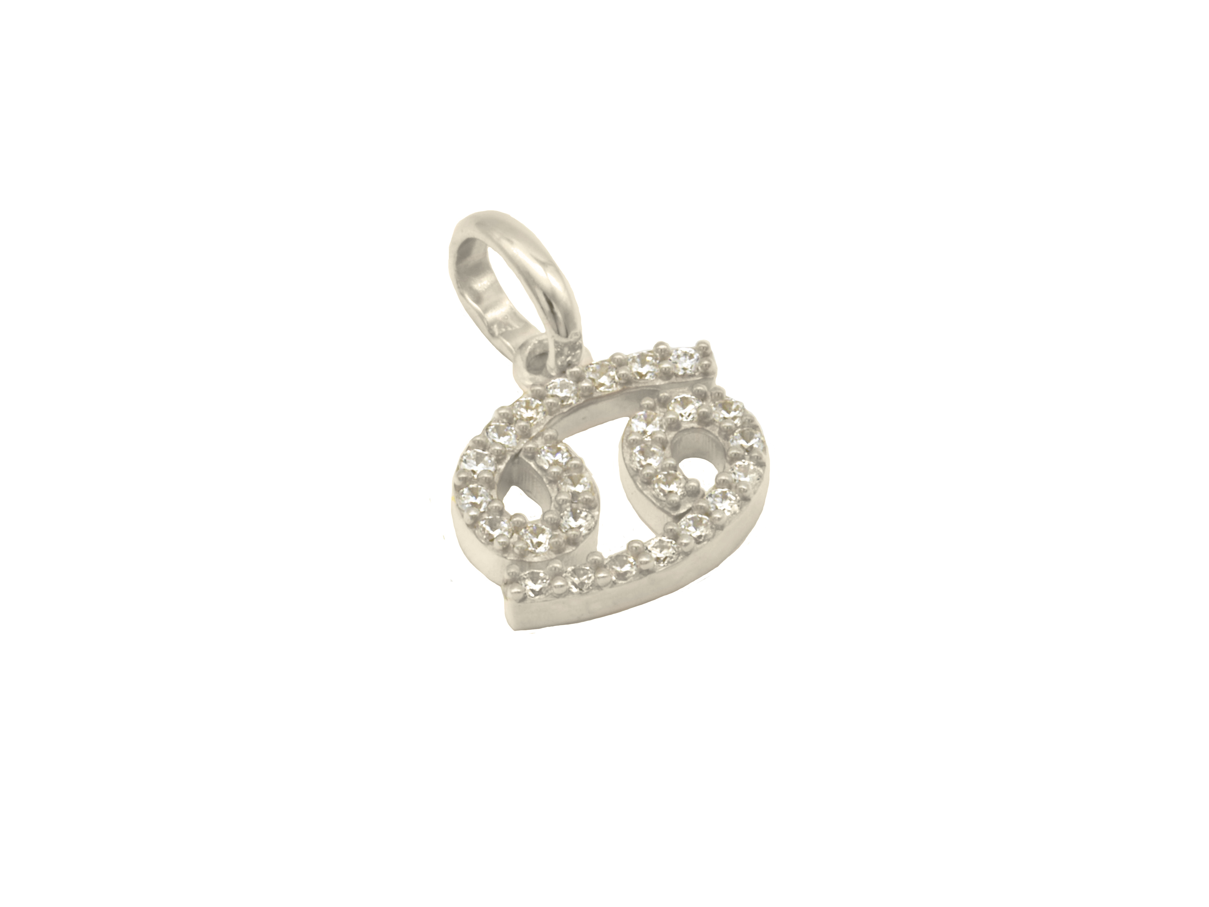 Sternzeichen Krebs Anhänger aus rhodiniertem Sterling Silber 925, poliert mit Zirkonia besetzt, elegantes Design, perfekt als Geschenk oder für den eigenen Schmuck.