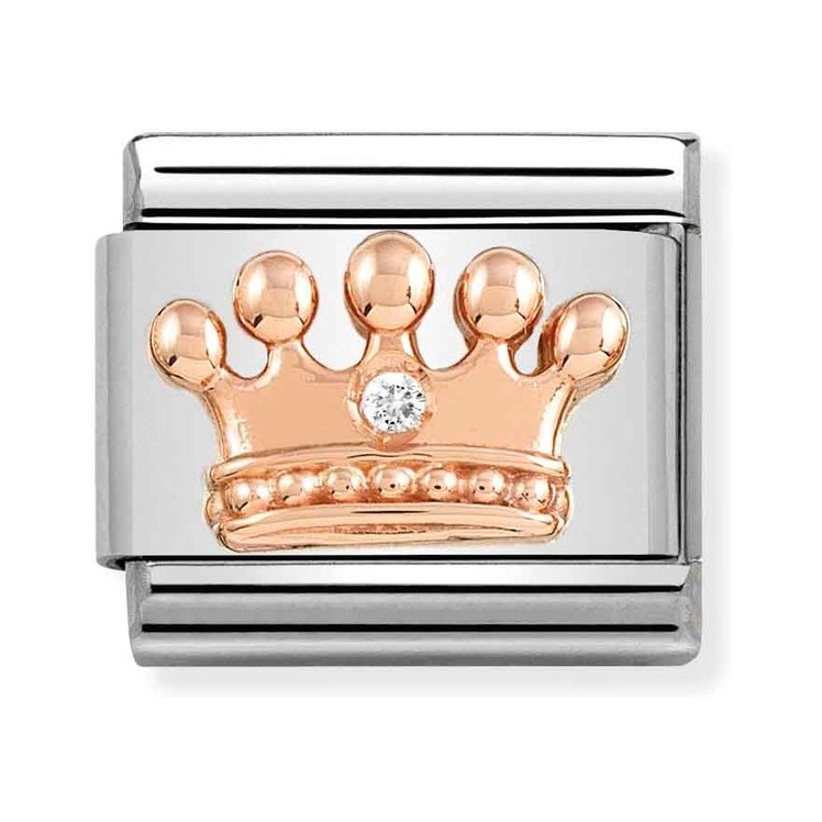 Nomination Composable Classic Charm Krone - Edelstahl, Gold 375 Roségold, Zirkonia