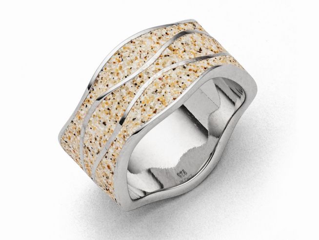 Sterling Silber Ring von DUR mit Strandwellen-Design und feinem Strandsand in der Farbe Beige, Größe 54, perfekt für einen eleganten Look.