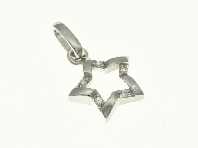 Sterling Silber rhodinierter Stern Anhänger mit funkelnden Zirkonia Steinchen, hergestellt von Juwelier Harnisch, ideal für Schmuckliebhaber und als stilvolles Accessoire.