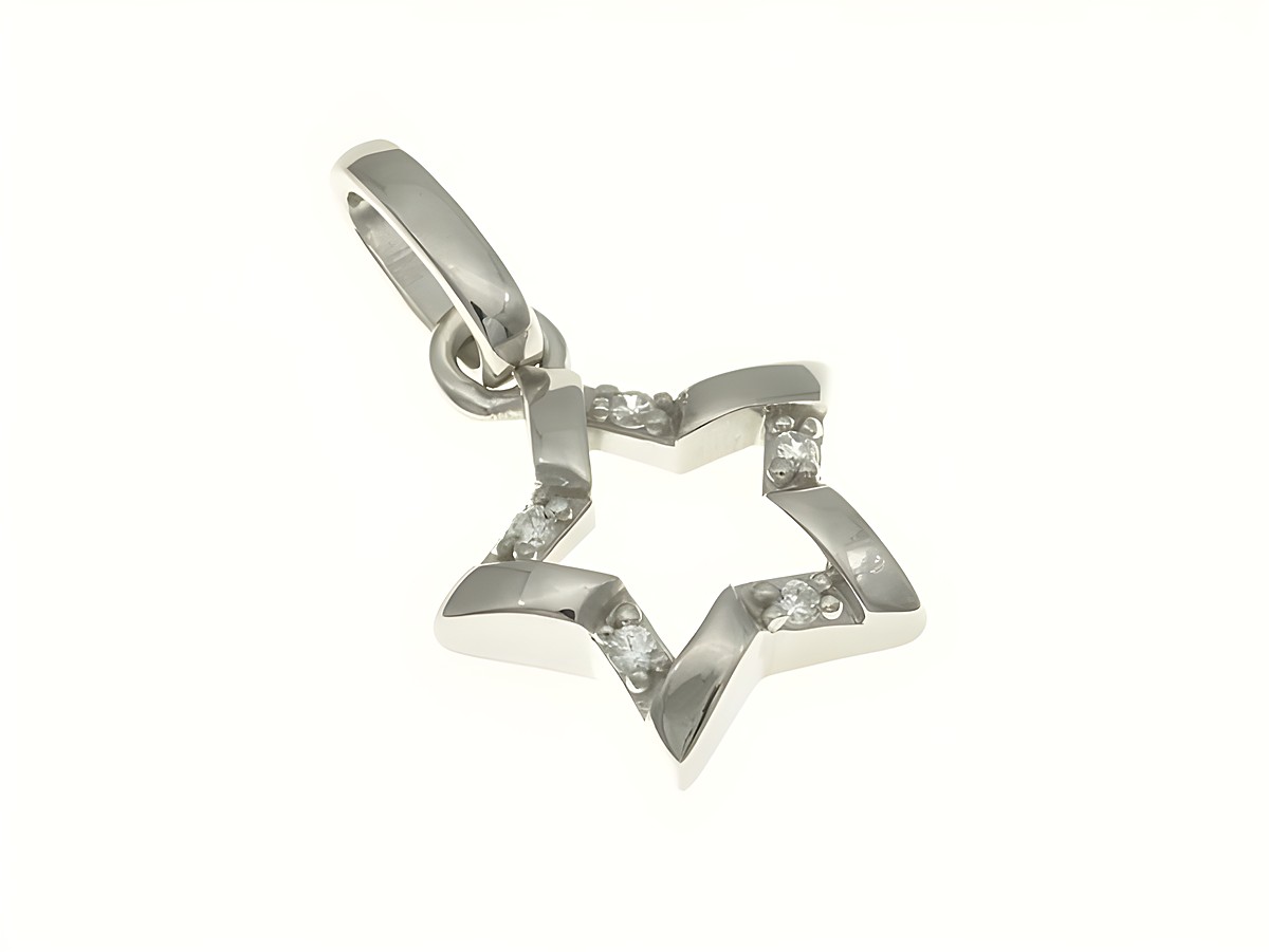Sterling Silber rhodinierter Stern Anhänger mit funkelnden Zirkonia Steinchen, hergestellt von Juwelier Harnisch, ideal für Schmuckliebhaber und als stilvolles Accessoire.