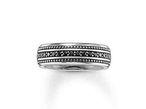 Silberner Ring von Thomas Sabo mit Zirkonia in Schwarz, Modell TR2004-051-11-56, Größe 56, elegant mit feinen Details und glatter Oberfläche.