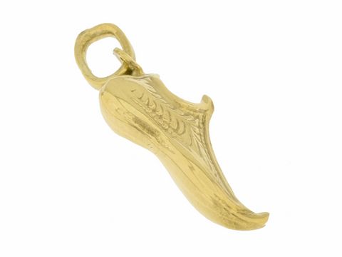 Spitz Schuh Anhänger aus 585 Gold im Design eines Aladdin Pantoffels, ca. 2,1 cm groß, von Juwelier Harnisch, ideal als stilvolles Schmuckstück oder Geschenk.