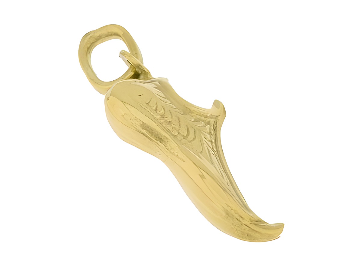 Spitz Schuh Anhänger aus 585 Gold im Design eines Aladdin Pantoffels, ca. 2,1 cm groß, von Juwelier Harnisch, ideal als stilvolles Schmuckstück oder Geschenk.