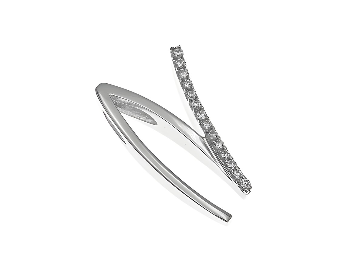 Anhänger aus poliertem Sterling Silber in Form des Buchstabens N, verziert mit Zirkonia, Hersteller Juwelier Harnisch.