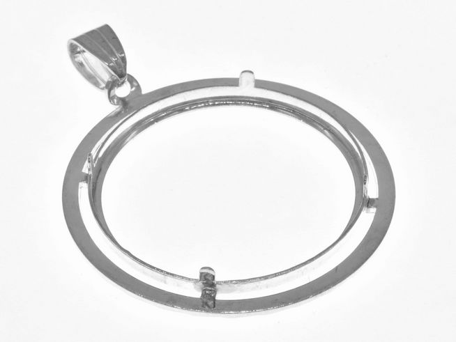 Münzfassung Anhänger aus 925 Sterling Silber, Diamantschliff, für Münzen mit max. 30,8 mm Durchmesser und bis 3,5 cm Höhe, hergestellt von Juwelier Harnisch.