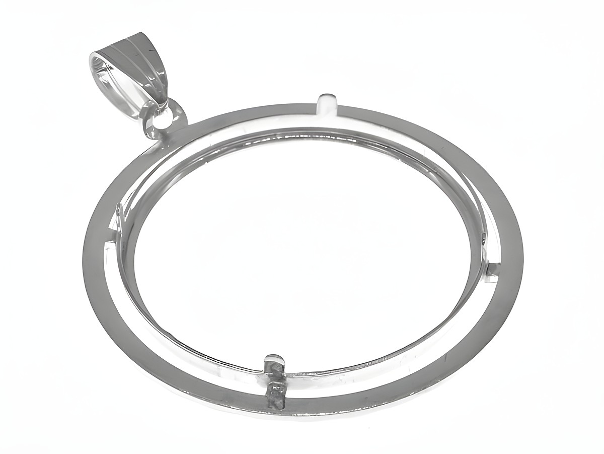 Münzfassung Anhänger aus 925 Sterling Silber, Diamantschliff, für Münzen mit max. 30,8 mm Durchmesser und bis 3,5 cm Höhe, hergestellt von Juwelier Harnisch. – Ansicht 2