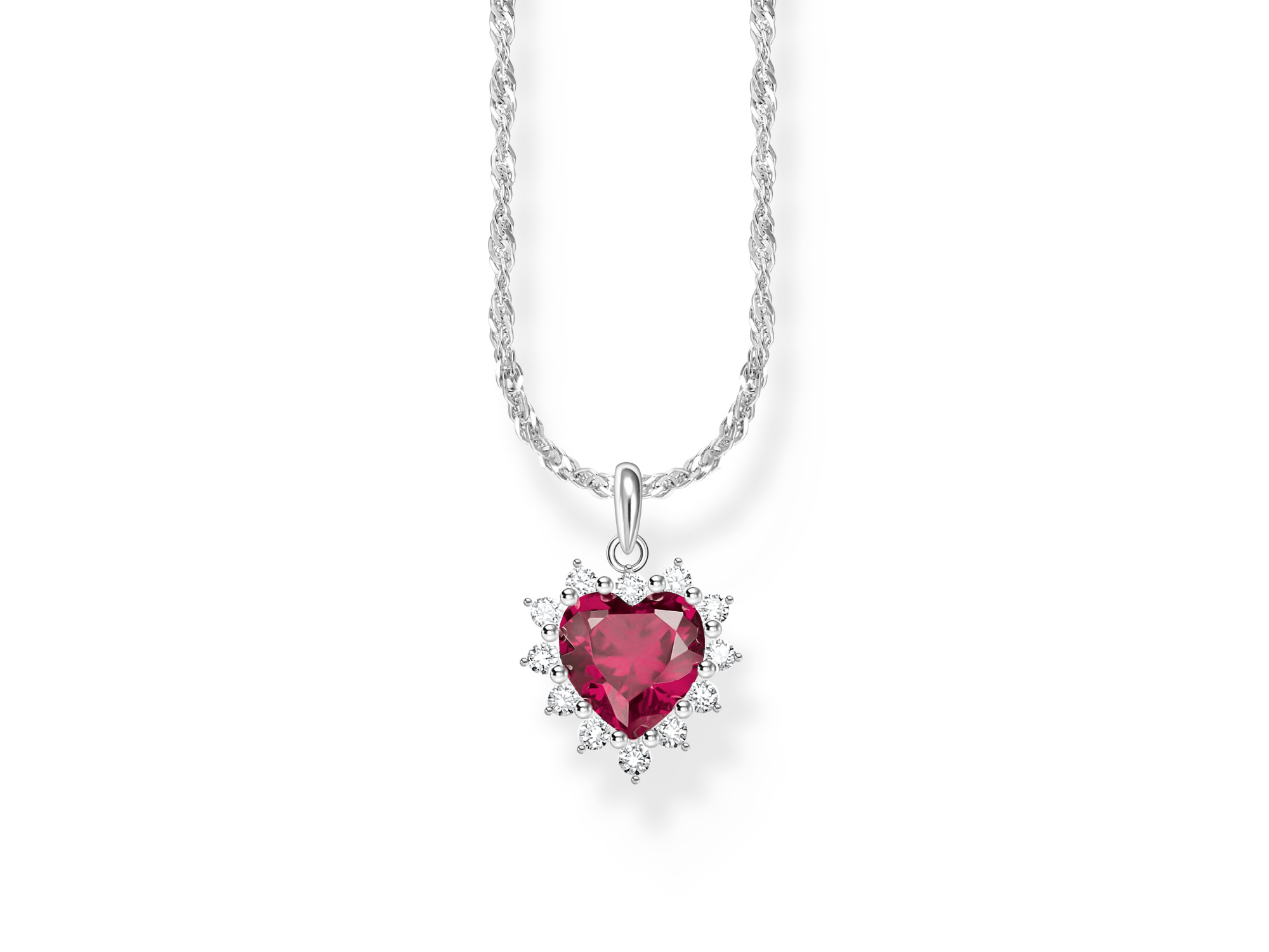 Thomas Sabo Kette KE2305-013-10-L45V mit einem roten Herzanhänger und filigranem Design, Länge von 40 bis 45 cm, perfekt für romantische Anlässe und stilvolle Outfits.