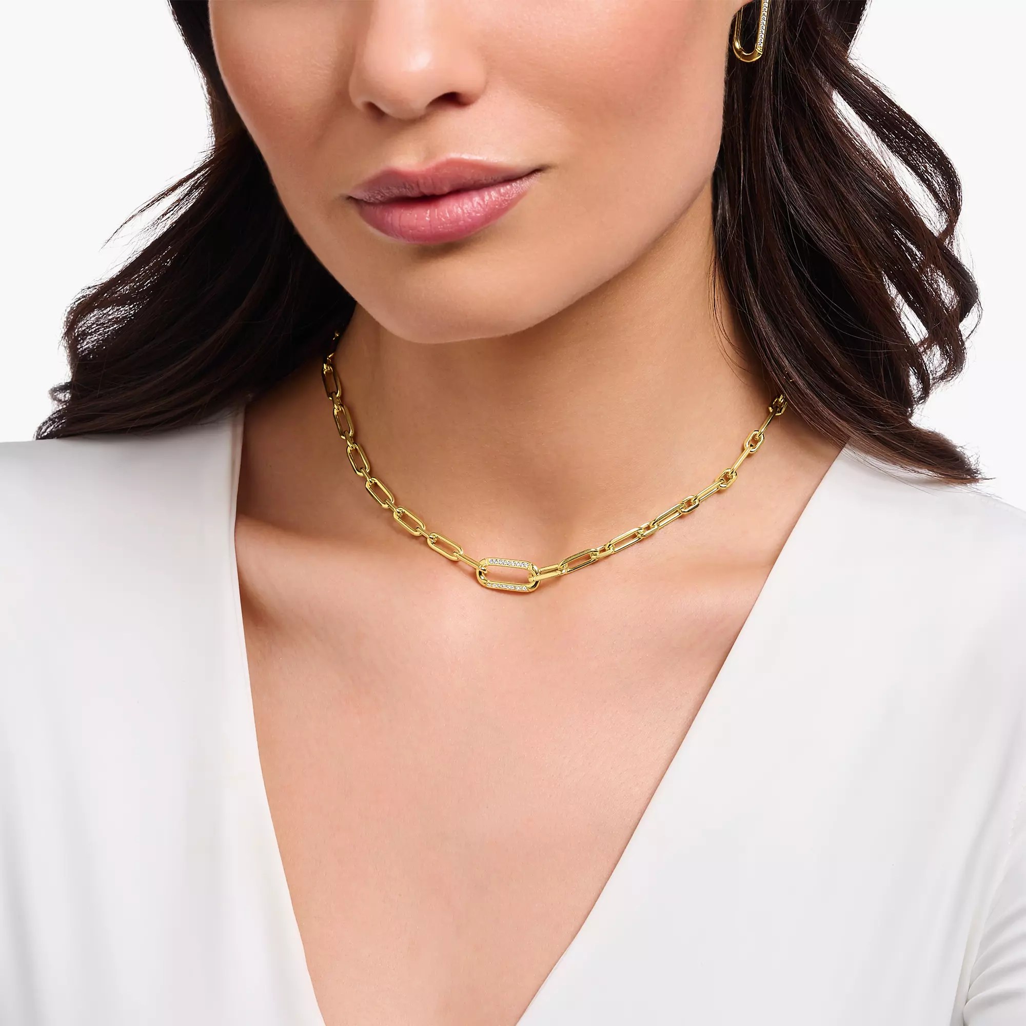 Thomas Sabo Kette 45 cm - Silber verg. & Zirkonia - Weiß - elegante Gliederkette – Ansicht 2