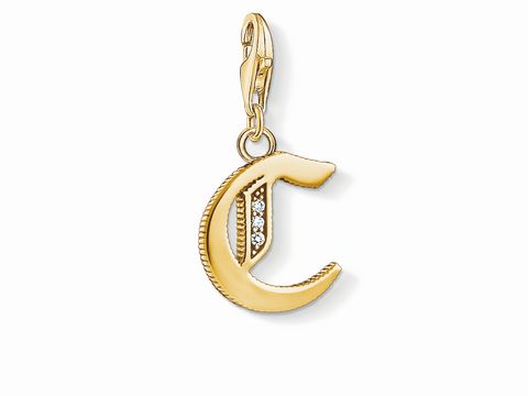 Charm-Anhänger Buchstabe C von Thomas Sabo in vergoldetem Design mit funkelnden Steinchen, ideal für persönliche Schmuckstücke und Styling-Highlights.