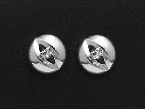 Runder silberner Ohrring Ohrstecker mit synthetischem weißen Spinell, Hersteller Juwelier Harnisch, elegant und zeitlos, ideal für jeden Anlass.