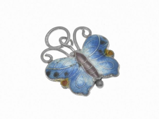 Anhänger Schmetterling aus Sterling Silber mit blauen Lack, poliert und hinreißend, Hersteller Juwelier Harnisch, für Kinder. Ideal als liebevolles Schmuckstück.